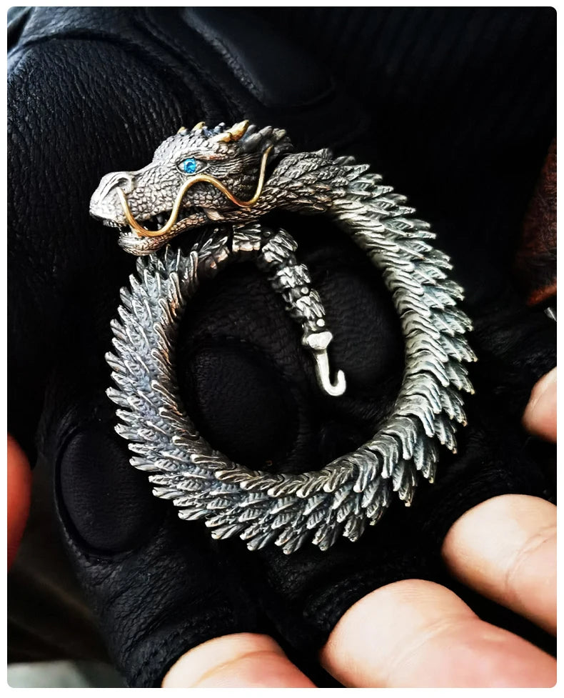 Viking Black Gun Tibetan Silver Dragon Men Bracelet Hip Hop Rock Style Horn Domineering Women Party Vintage  Jewelry