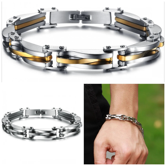 Men Boys Stainless Steel Cool Link Bangle.