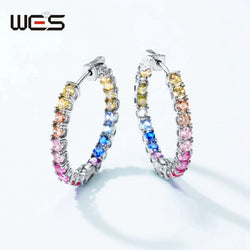 WES 925 Sterling Silver Earrings for Woman Friends Rainbow Colorful Zicron 3*3mm Anniversary Christmas Party Birthday Gifts