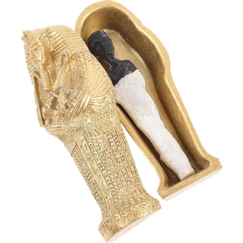 Golden Sarcophagus With Mummy Figurine Set.