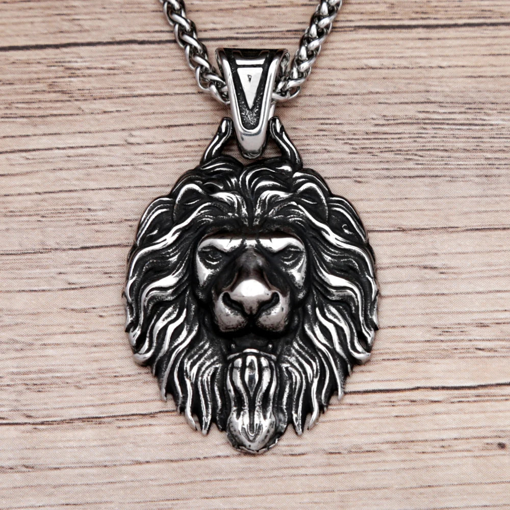 Vintage Unique Stainless Steel Lion Pendant For Men Punk Hip Hop Animal Biker Necklace Amulet Fashion Jewelry Gift Dropshipping