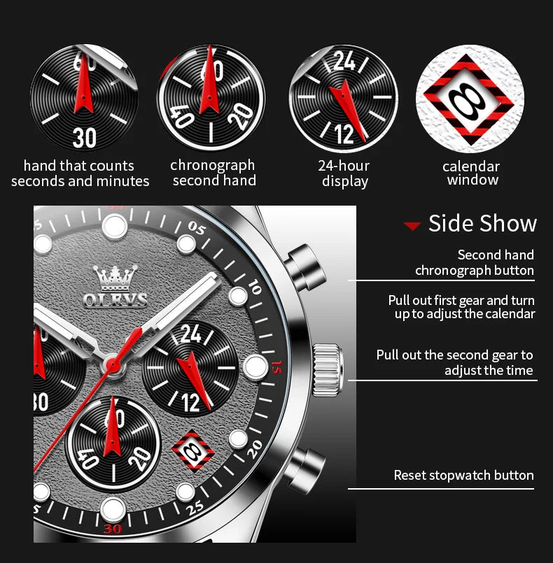 OLEVS Luxury Watch Men Silicone Strap Waterproof Luminous Chronograph