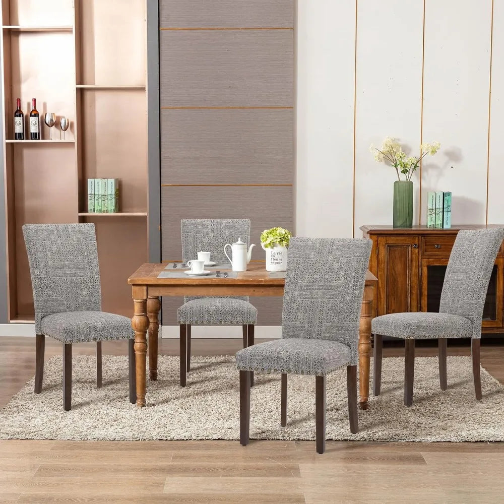 Upholstered Parsons Dining Chairs Set of 4, Fabric Dining Room Kitchen Side Chair with Nailhead Trim and Wood Legs - Boho