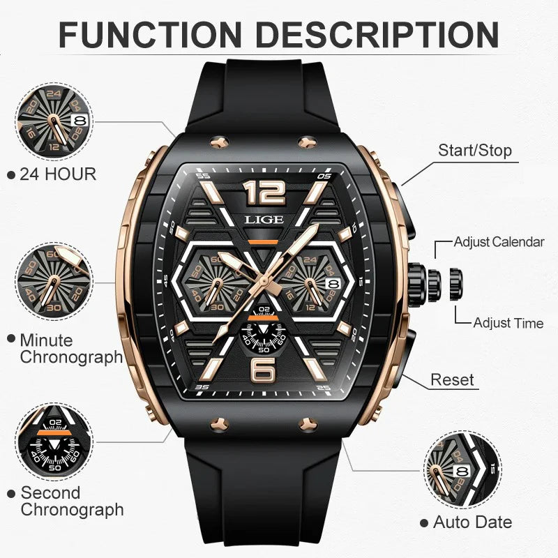 Relogio Masculino LIGE Men Watch Luxury Waterproof.