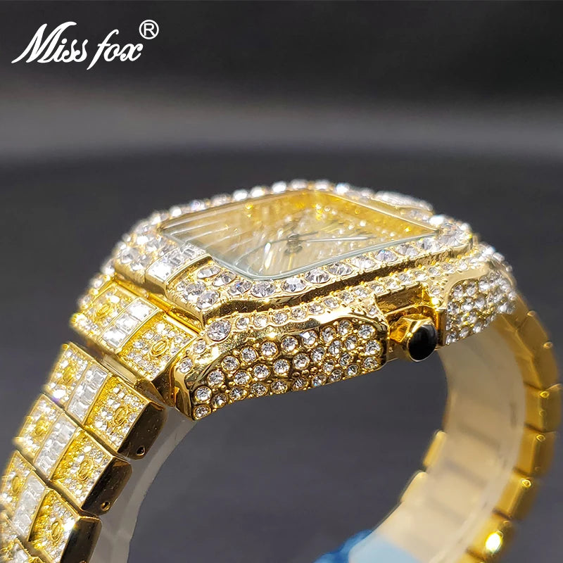 Quartz Watch For Men Gold Stylish Diamond Men's