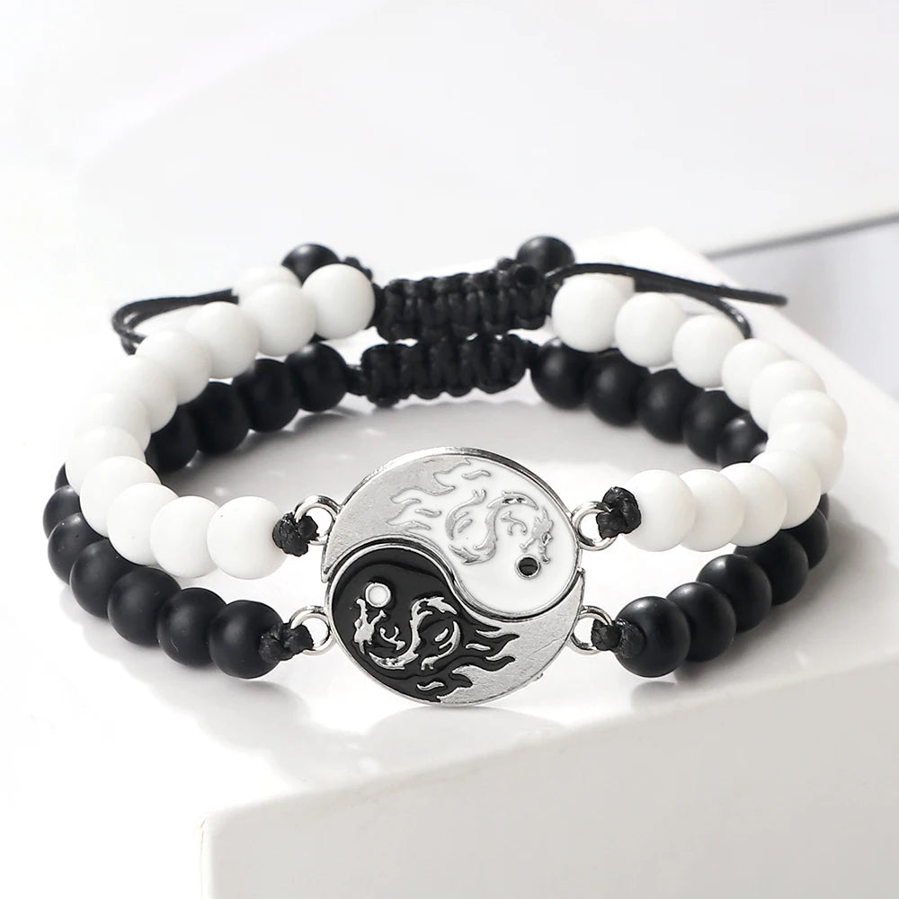 2Pcs/Set Dragon Yin Yang Braclete Gossip Couple.