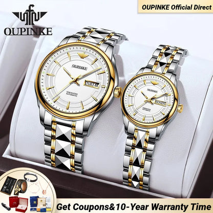 OUPINKE 3170 Couple Watches for Men Women Japan Automatic Mechanical Movement Lover&