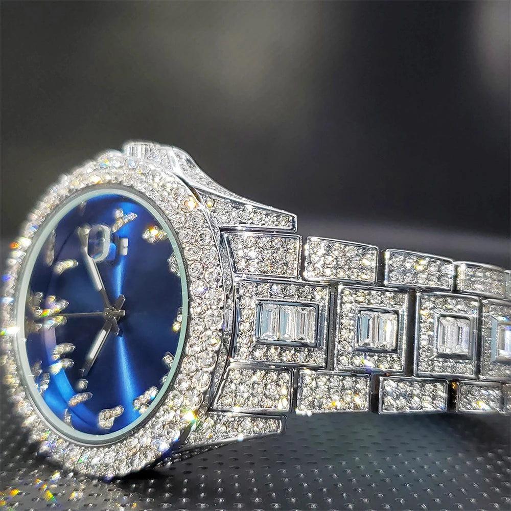 New Luxury Diamond Men Watch Iced Out Stainless.