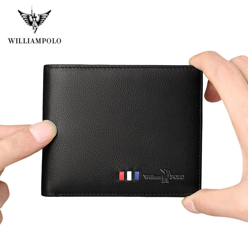 WILLIAMPOLO Men‘s Wallet Genuine Leather Men Wallets Short Male Purse Card Holder Wallet For Men Fashion High Quality