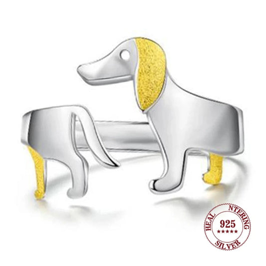 Silver Cute Dachshund Open Rings Puppy.