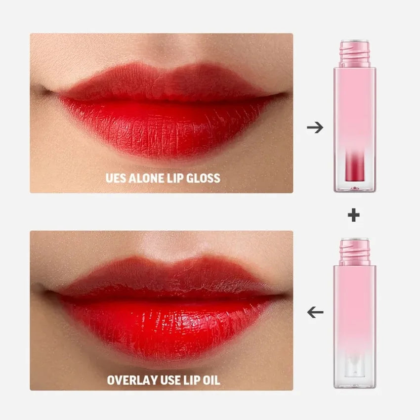 Custom 7colors Gradient Pink Tube Lipgloss Non-stick Cup Matte Waterproof 2in1 Double-head Long Lasting Hydrating Lip Oil Makeup