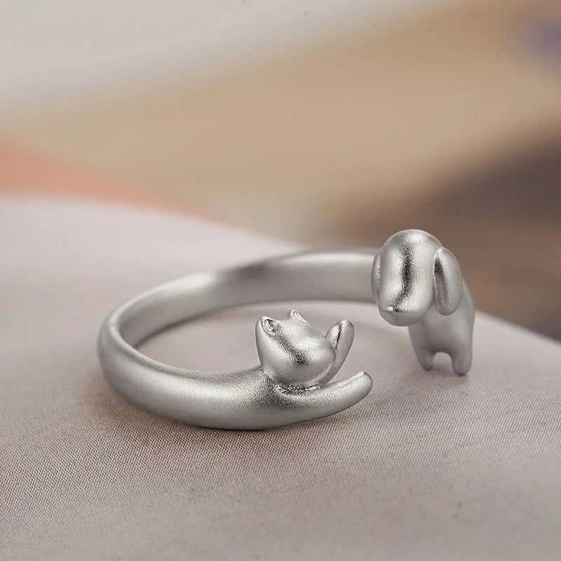 Diary Cats and Dogs Rings Silver Color.