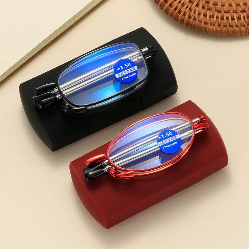 Titanium Alloy Folding Reading Glasses Foldable Presbyopia Men Women Ultra light Eyewear With Case Anti Blue Light 1.0 1.5 2.0