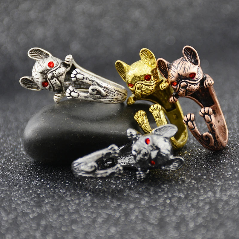 French Bulldog & English Bulldog Pet Ring Anel For Women Dog Animal Midi Finger Metal Rings For Girls Men Jewelry Gift