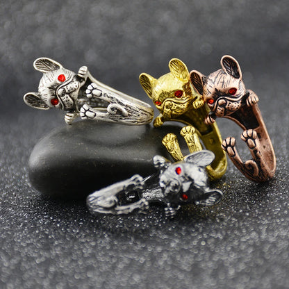 French Bulldog &amp; English Bulldog Pet Ring Anel For Women Dog Animal Midi Finger Metal Rings For Girls Men Jewelry Gift