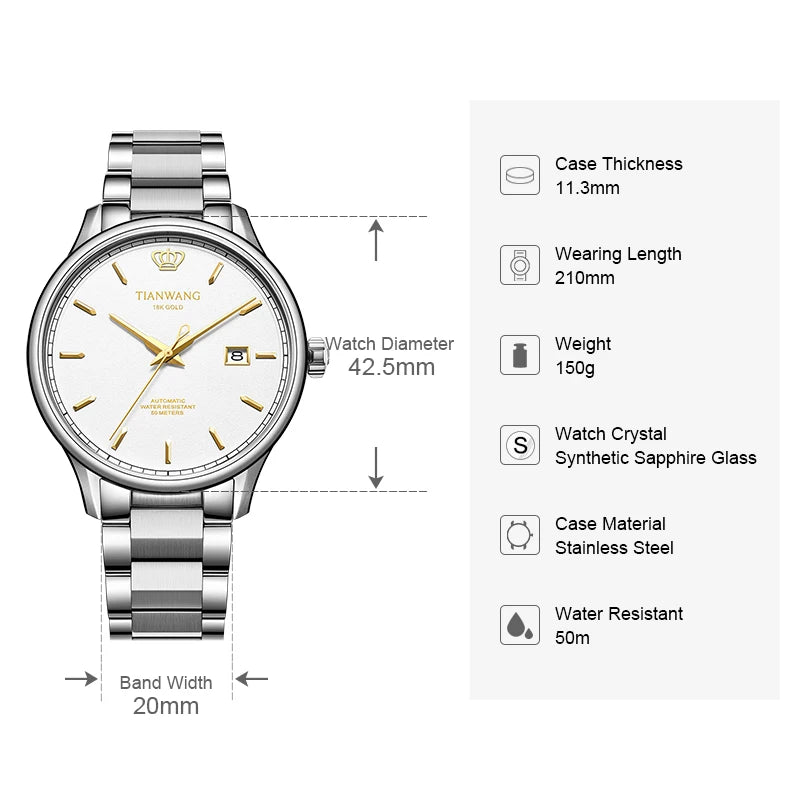 TIAN WANG Men's Watches For Men Automatic.