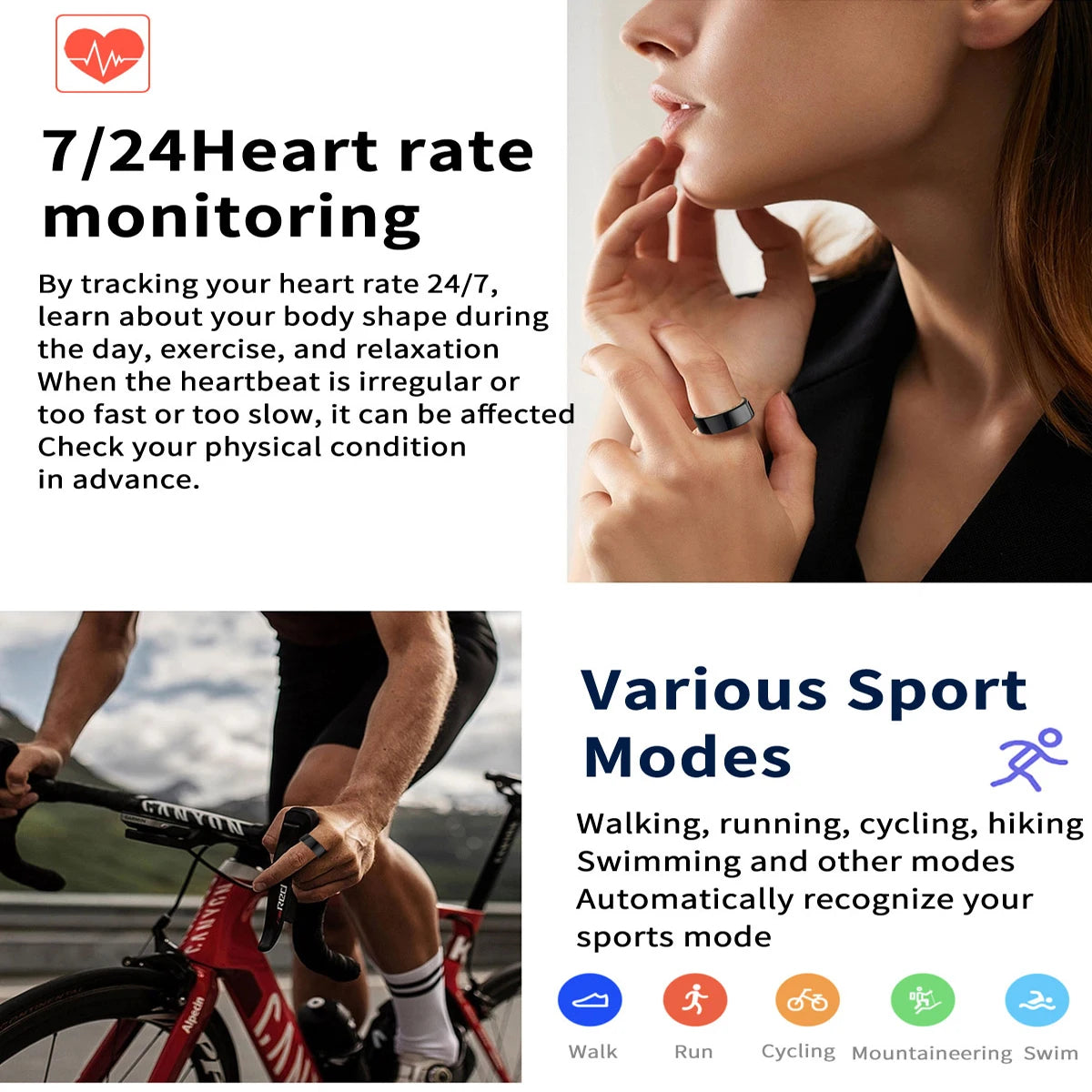 New Smart Ring 2024 Health Detection Heart Rate Blood.