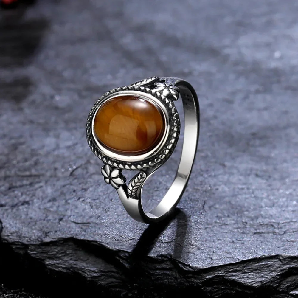 Natural Tiger's Eye Stone Finger Ring.