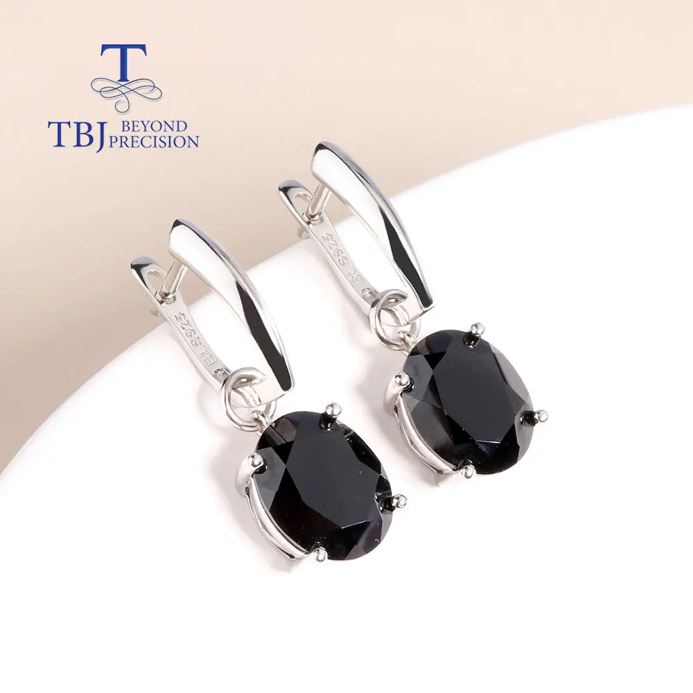 Classic Black Spinel Sterling Silver Earrings.