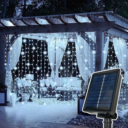 Solar Curtain Lights Outdoor Christmas Fairy Lights with 8 Lighting Modes For Home Garden Garland Yard Wedding Festival Decor