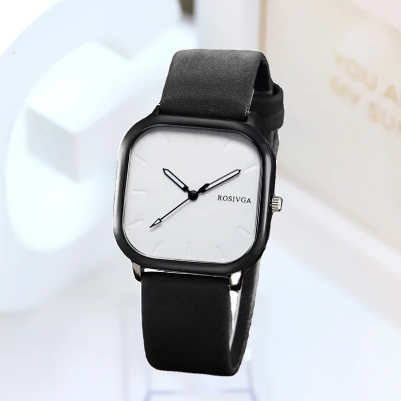 Fashion Watch Simple Square Dial PU Leather Quartz.