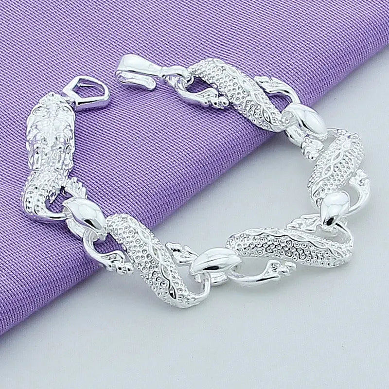 Silver White Chinese Dragon Chain Bracelet.