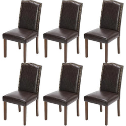 Upholstered Dining Chairs Set of 6, Modern Upholstered Leather Dining Room Chair with Nailhead Trim and Wood Legs, Mid-Century