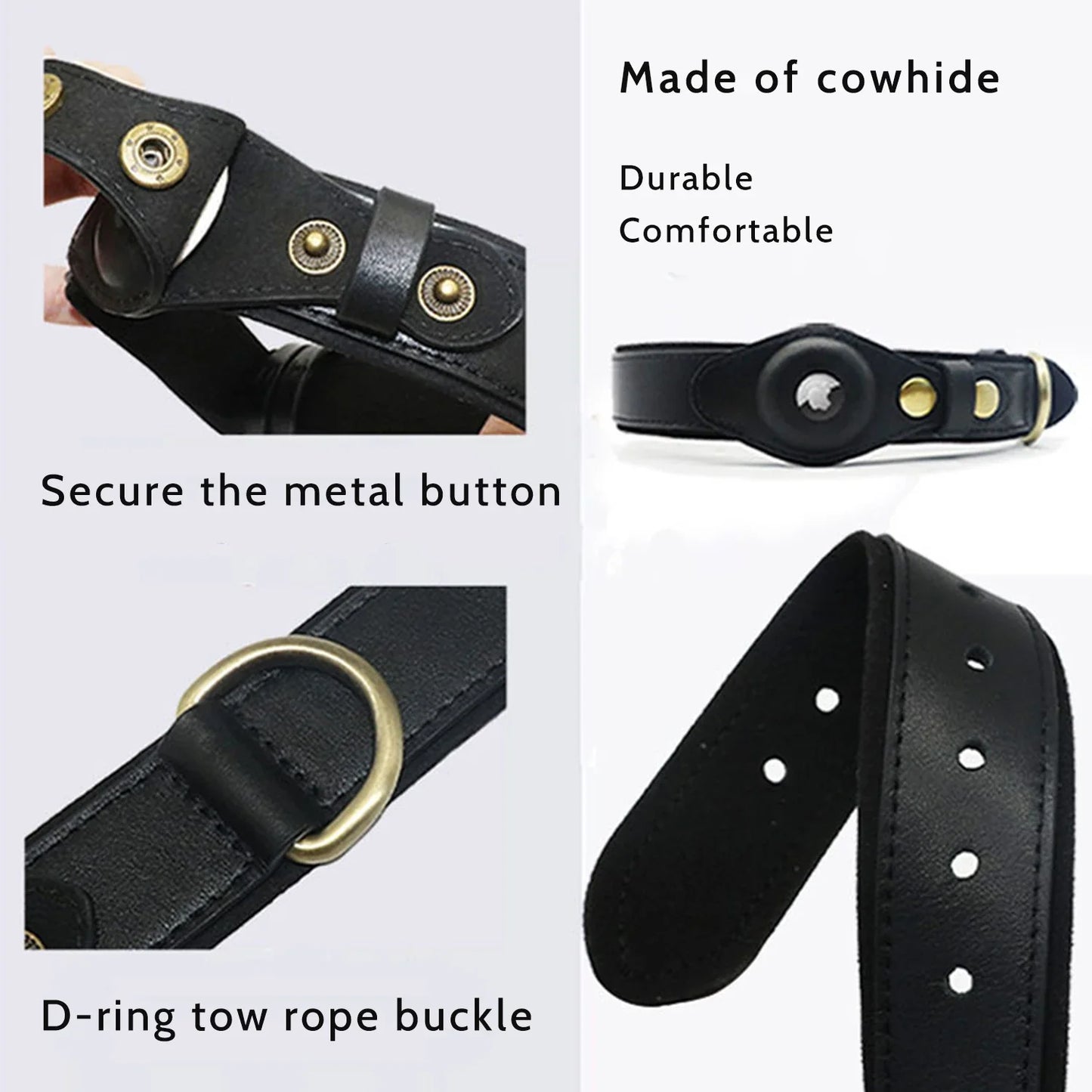 Genuine Leather Airtag Dog Collar Heavy Duty Dog Collar with For Airtag Holder Case Pet GPS Location Tracker AirTag Accessories