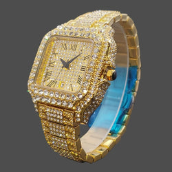 Gold Men Watches Luxury Diamond Quartz.