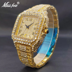 Gold Men Watches Luxury Diamond Quartz.