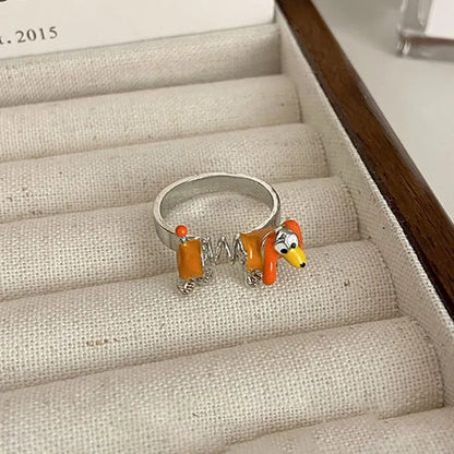 Cartoon Cute Dog Rings for Women New Fashion Creative Design Geometric Handmade Birthday Party Jewelry Adjustable Gifts