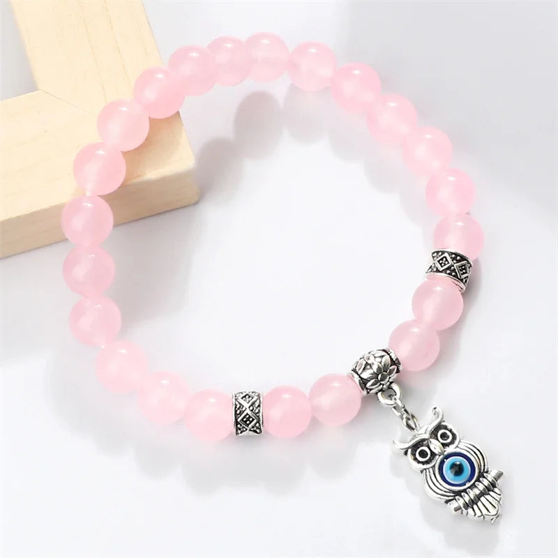 Pink Quartzs Charm Bracelet Women Men Butterfly.