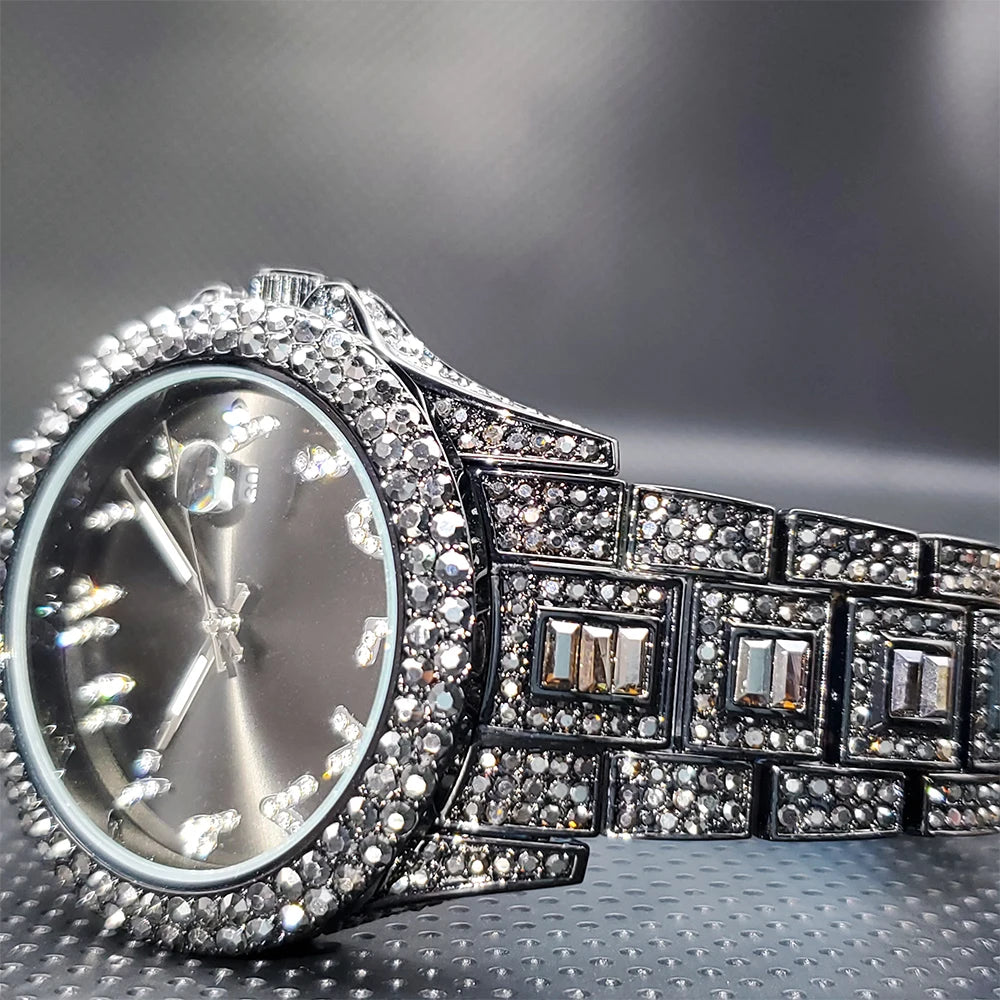 New Luxury Diamond Men Watch Hip Hop Iced Out Stainless Steel Quartz Wristwatch High Quality Bling Waterproof Clock Dropshipping