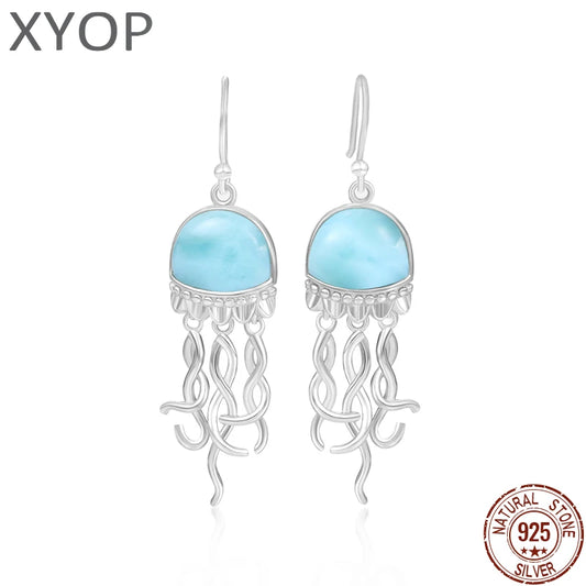 Silver Sea Life Jellyfish Earrings with Larimar.