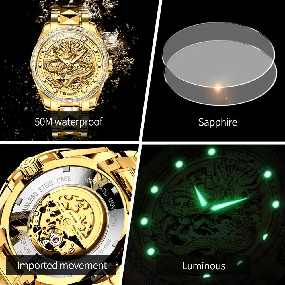 Original Brand Luxury Gold Dragon Automatic Watch.