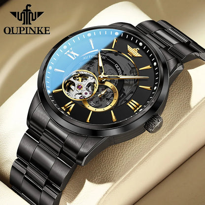 OUPINKE 3190 Automatic Mechanical Watch for Men Japan Movement Skeleton Design Sapphire Crystal Mirror Waterproof Male Watch