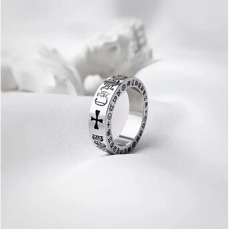 Discover the vintage charm of ACHEZON's Retro Punk Stainless Steel Cross Couple Ring