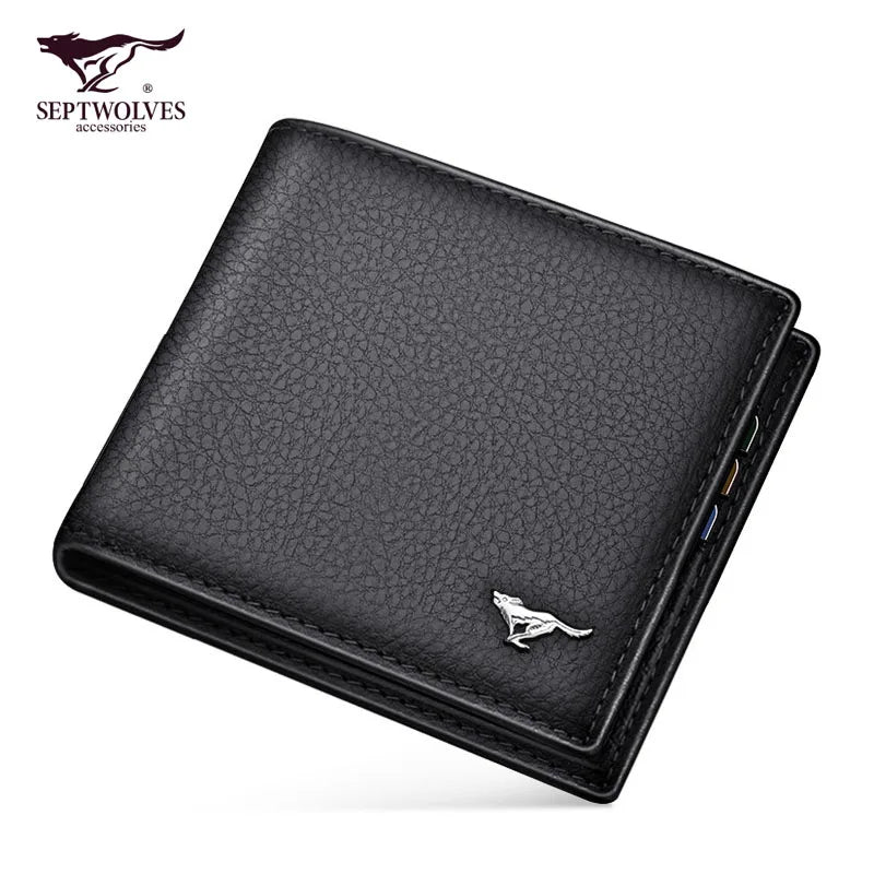 Septwolves Luxury Brand Men Wallet Original Genuine Leather Slim Bifold Card Holder Purse Wallet