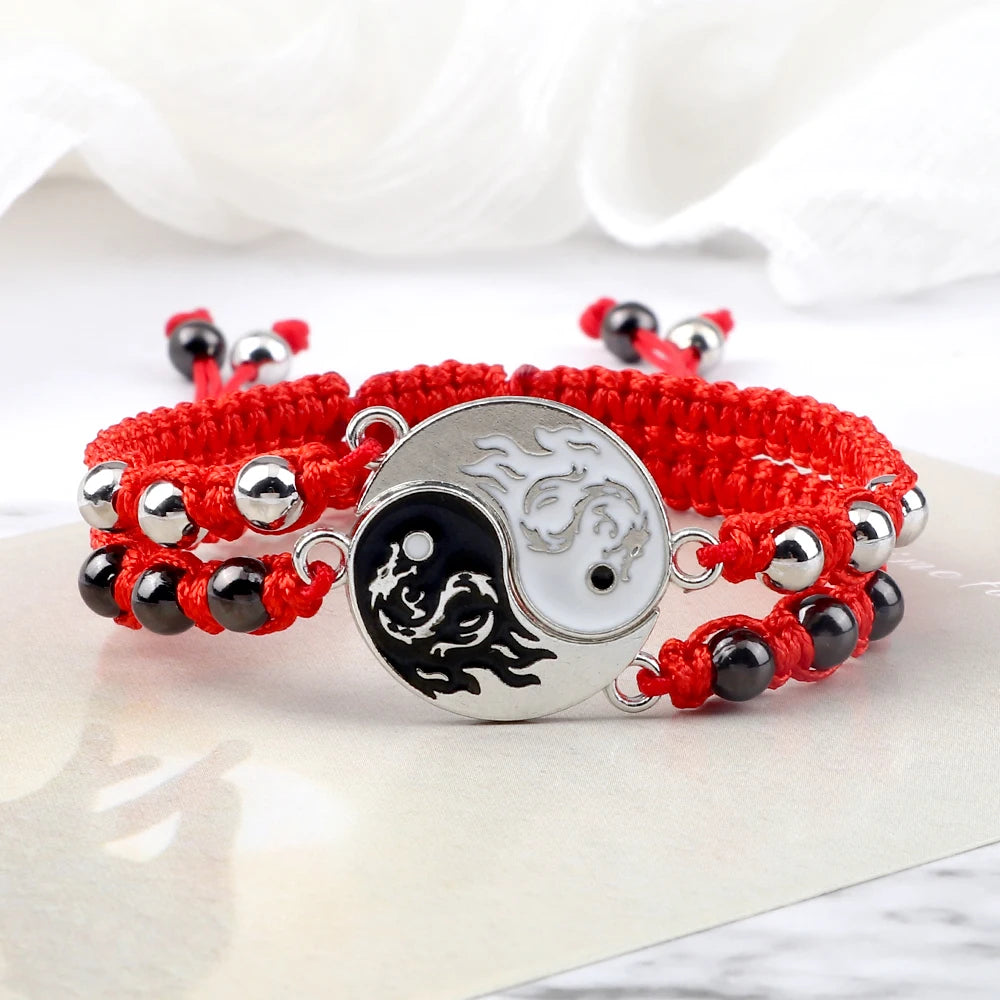 Braided Dragon Tai Chi Yin Yang Couples Bracelets Red Black White Bracelets Matching Lover Bangles Handmade Friendship Jewelry