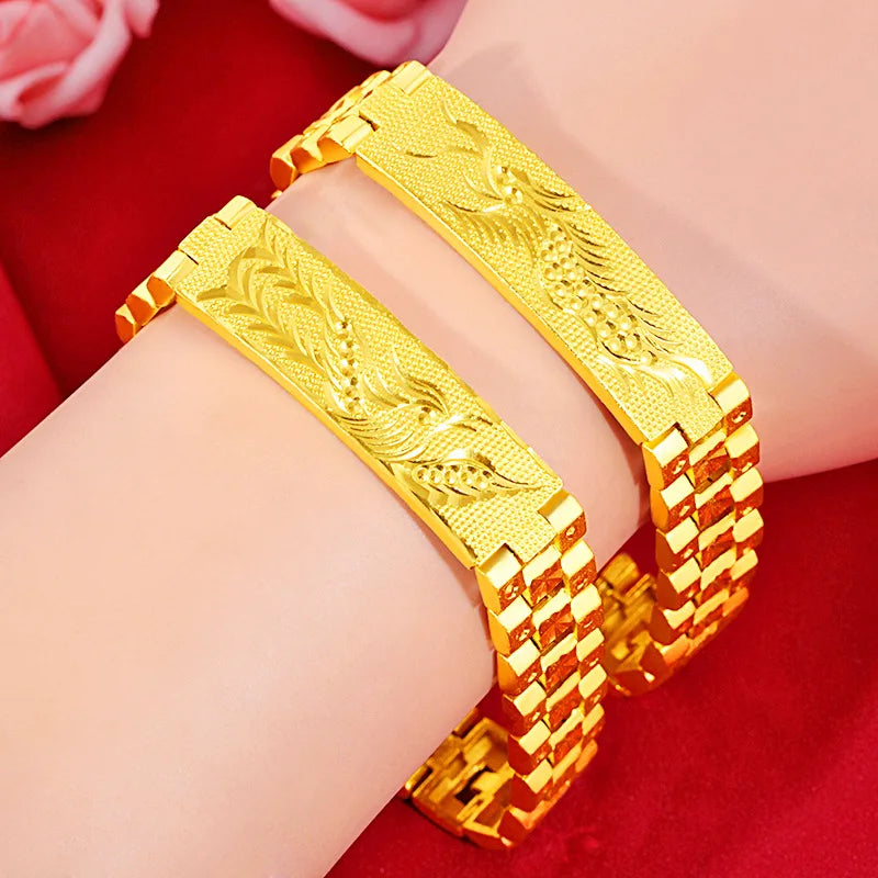 Gold Color Dragon Phoenix Flower Bracelet for Women Men