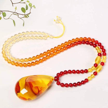 Natural Baltic Amber Pendant Necklace Men Women Healing Gemstone Jewelry Real Ambers Bead Beaded Sweater Chain Lucky Amulet Gift