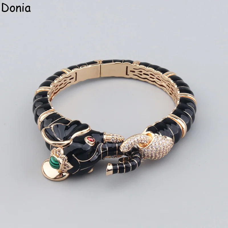 Donia Jewelry European and American fashion black elephant titanium steel micro-set zircon animal luxury bracelet