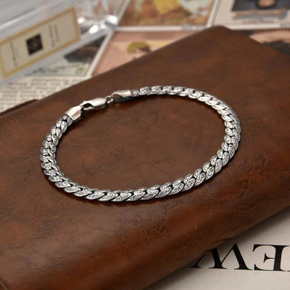 New New Italian Chain S925 Silver Hammer Pattern Flat Snake Bracelet for Men Fashion Jewelry Accessories