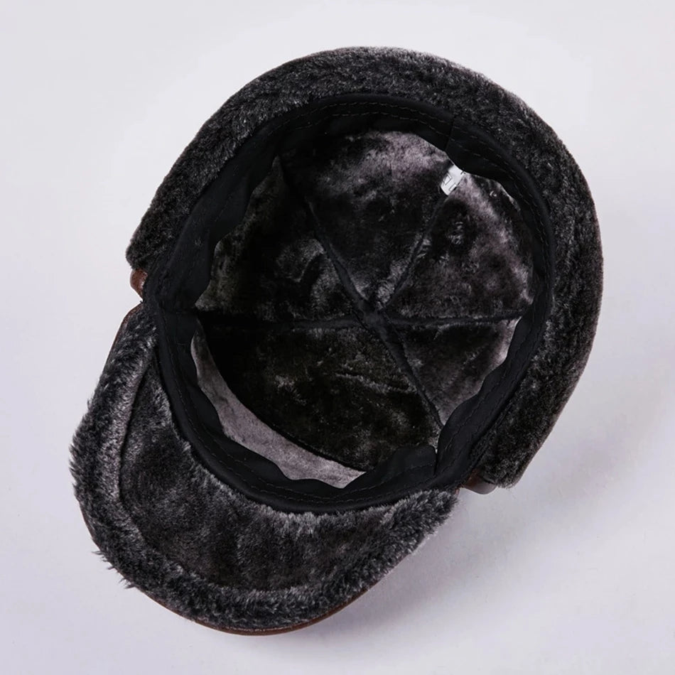 Winter Bomber Hat Men Russian Brown Leather.