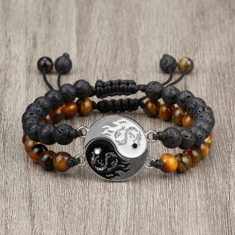 2Pcs/Set Dragon Yin Yang Braclete Gossip Couple.