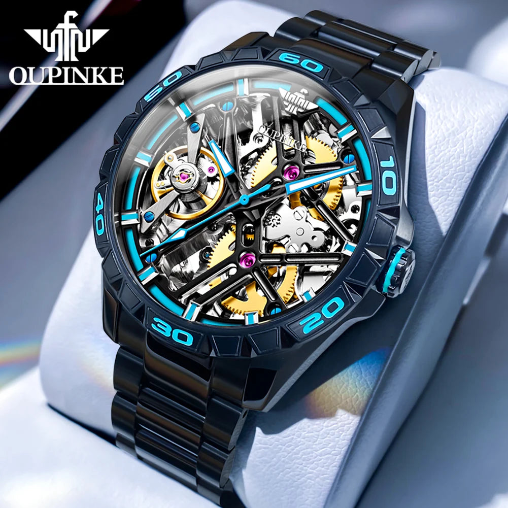 OUPINKE 3196 Official Genuine Watch Men Hollow out Deep Waterproof Luminous Sapphire Mirror Man Hand Clock Luxury