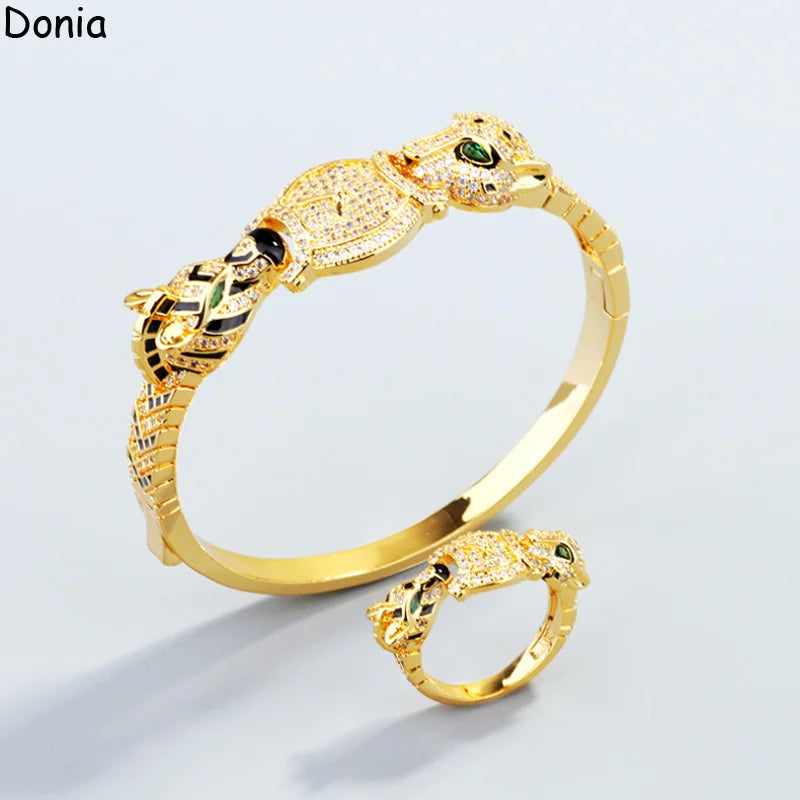 Donia Jewelry European and American Double-Headed Cheetah Zebra Titanium Steel Micro-Inset AAA Zircon Luxury Bracelet Ring