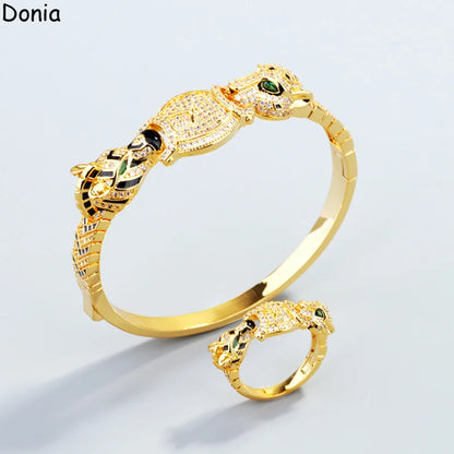 Donia Jewelry European and American Double-Headed Cheetah Zebra Titanium Steel Micro-Inset AAA Zircon Luxury Bracelet Ring