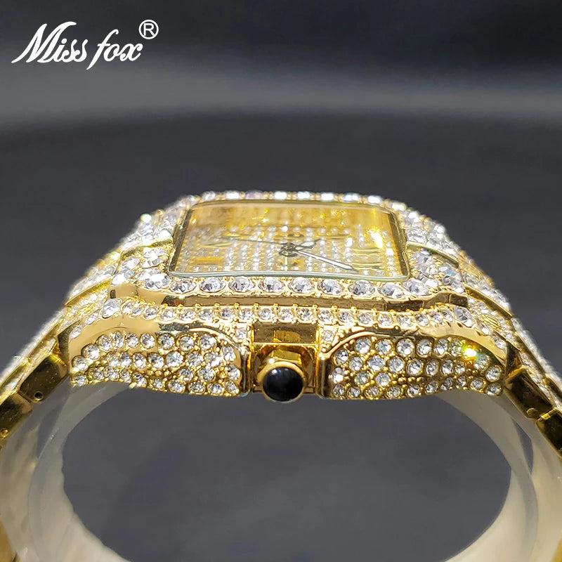 Quartz Watch For Men Gold Stylish Diamond Men's