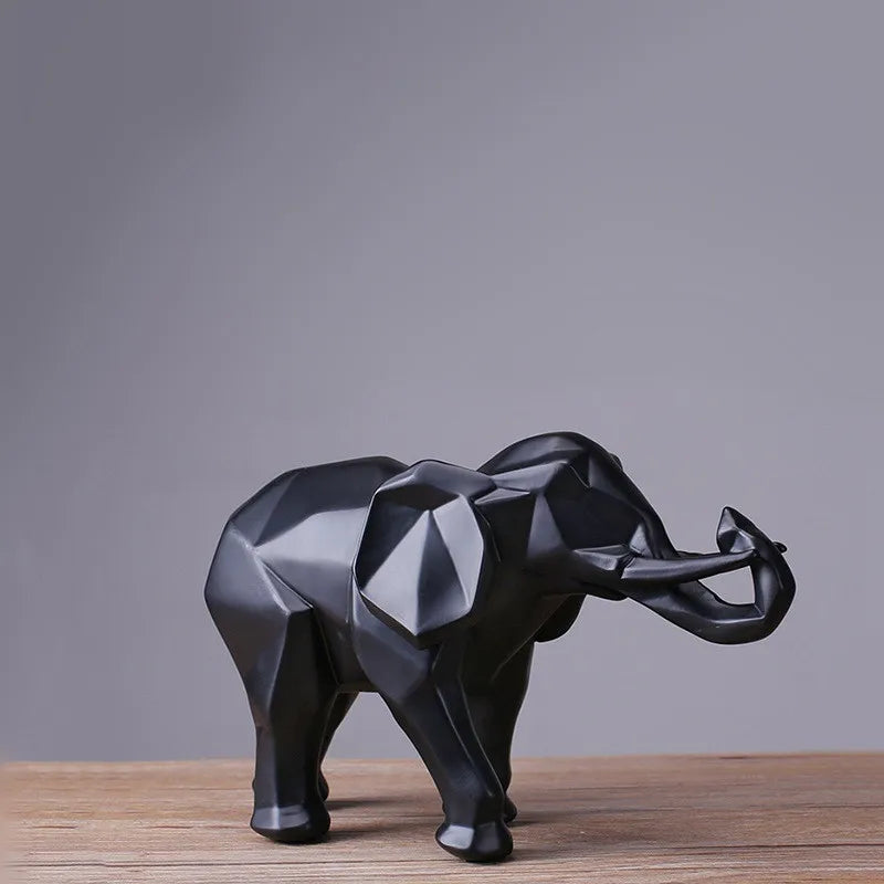 Geometric, Resin, Gold, Elephant, Sculpture, Modern, Decor, Art, Home accents, Animal sculpture, Contemporary design, Metallic finish, Decorative figurine, Handcrafted, Unique centerpiece,